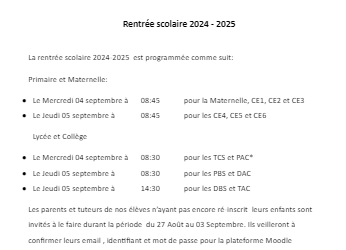 Rentrée scolaire 2024-2025