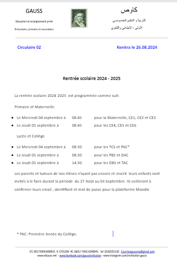 Rentrée scolaire 2024-2025